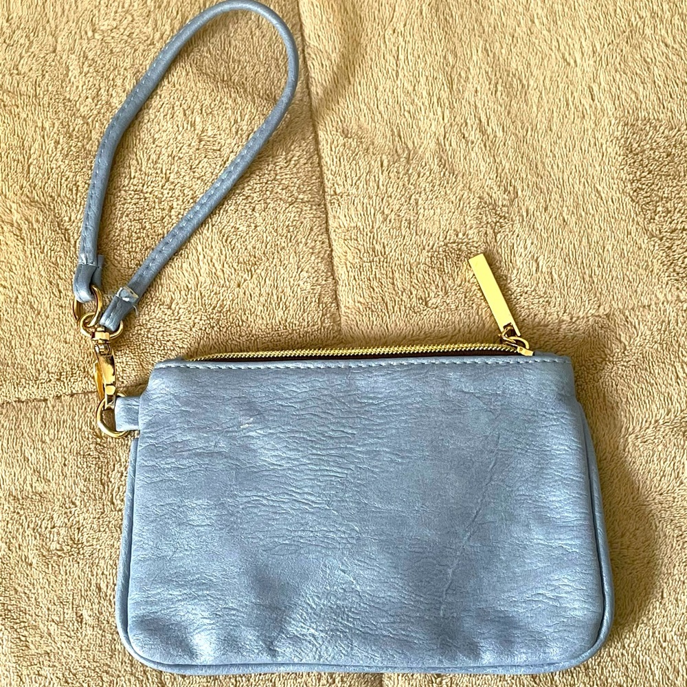 Baby Blue Mini Faux Leather Wristlet